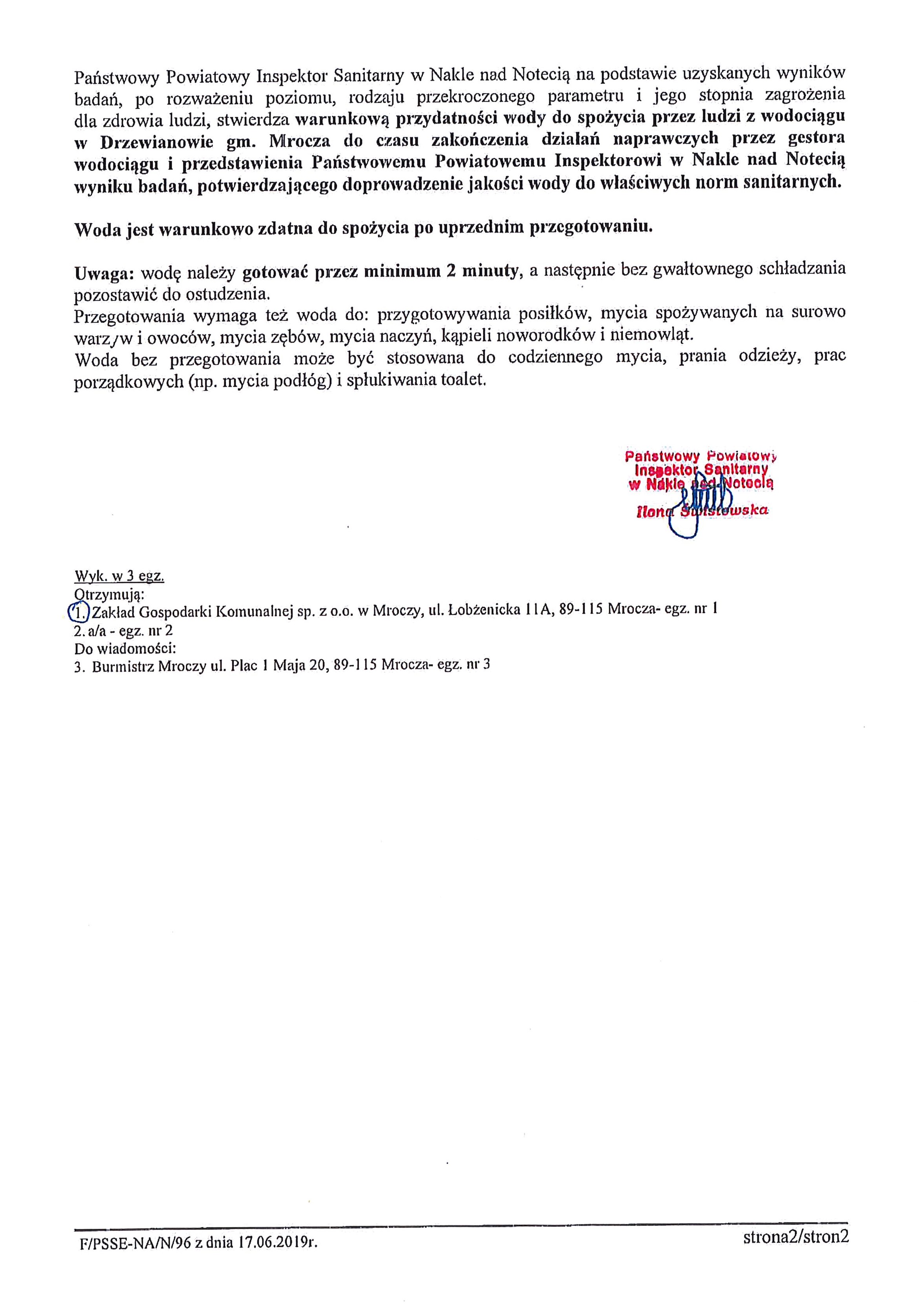 Informacja o&nbsp;jakości wody w&nbsp;Drzewianowie