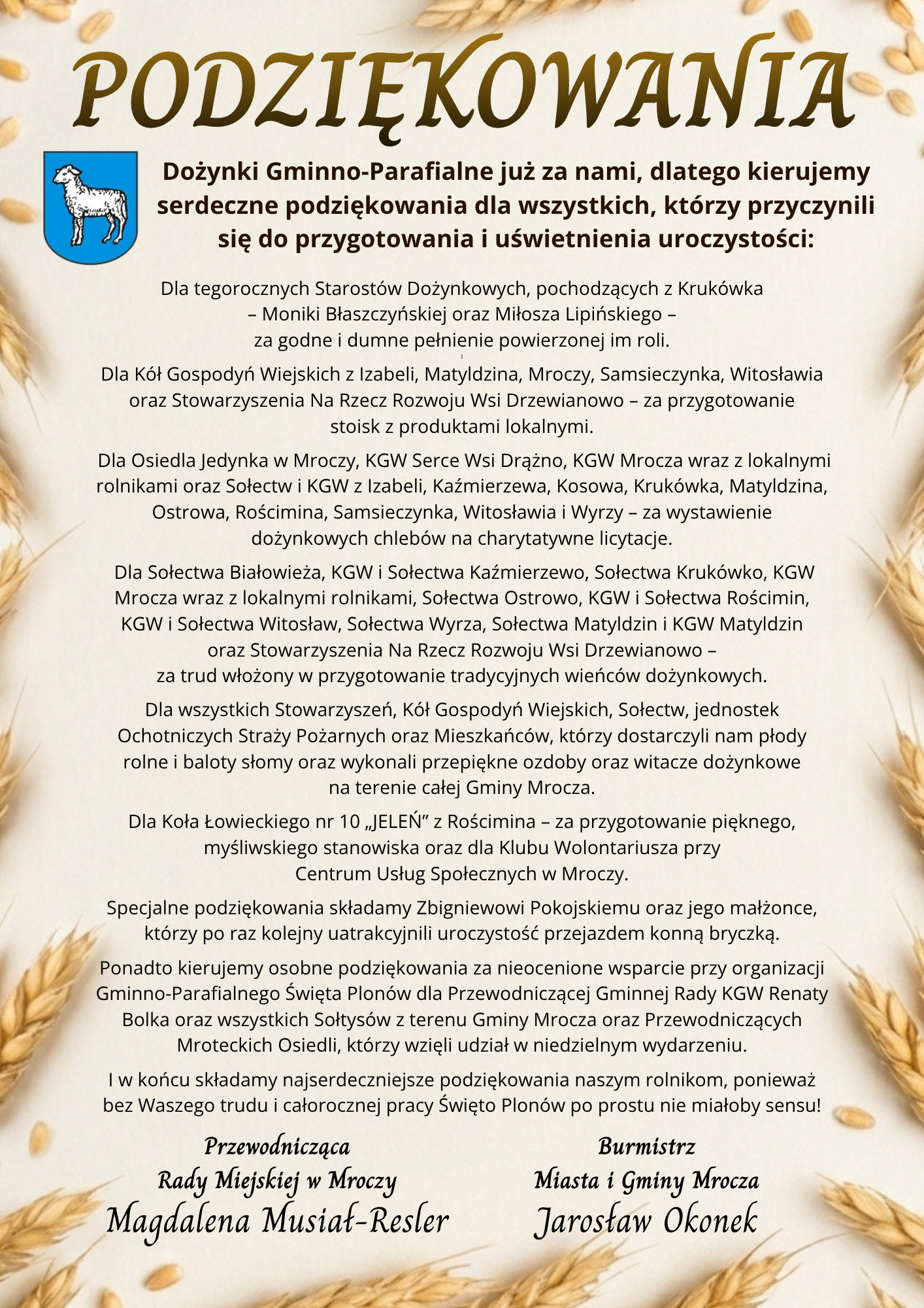 Dożynki Gminno-Parafialne w&nbsp;Mroczy już za nami, dlatego&nbsp;też kierujemy serdeczne podziękowania do wszystkich, kt&oacute;rzy przyczynili się do przygotowania i&nbsp;uświetnienia niedzielnej uroczystości Dla Sta (1)