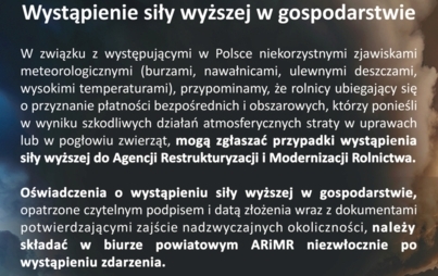 Komunikat dotyczący wystąpienia siły wyższej w gospodarstwie.