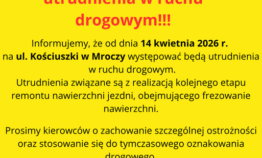 Od 14 kwietnia 2026 r. utrudnienia w ruchu na ul. Kościuszki w Mroczy