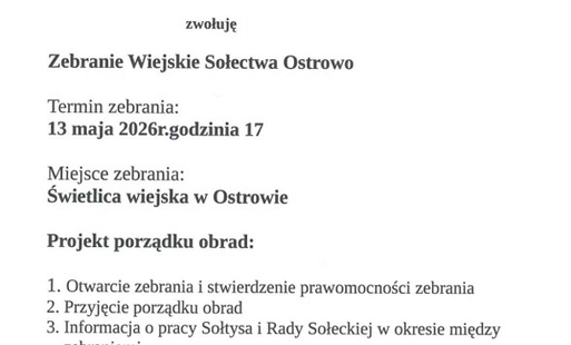 Obwieszczenie o Zebraniu Sołectwa Ostrowo