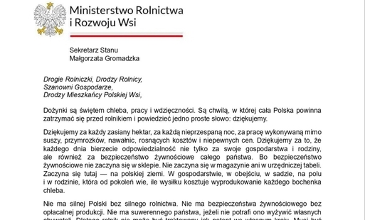 List Małgorzaty Gromadzkiej do Rolników