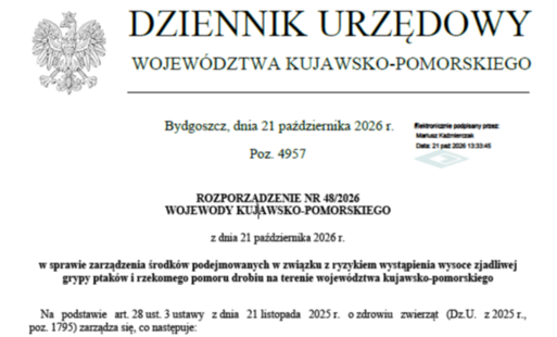 Rozporządzenie Wojewody Kujawsko-Pomorskiego z dnia 21 października 2026 r.