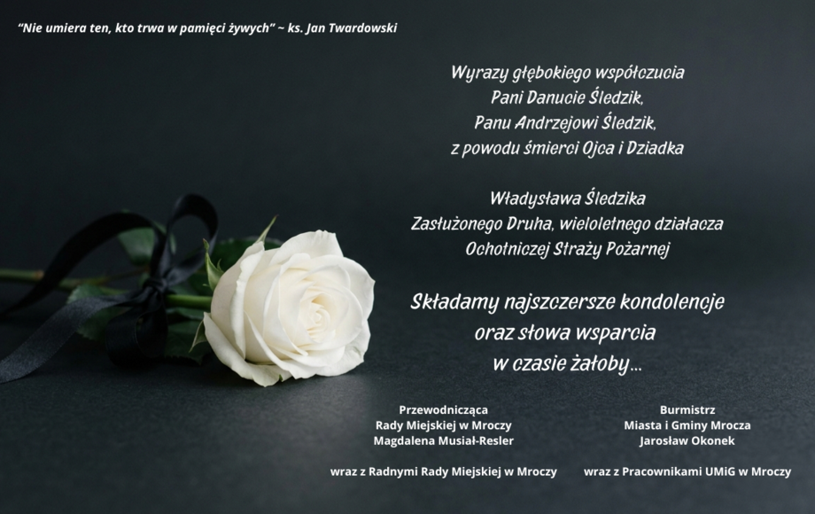Kondolencje dla Danuty Śledzik i Andrzeja Śledzik
